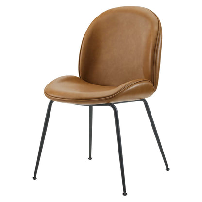 Scoop Black Powder Coated Steel Leg Vegan Leather Dining Chairs - Set of 2, Faux Vegan Leather, Steel, Tan, 20370