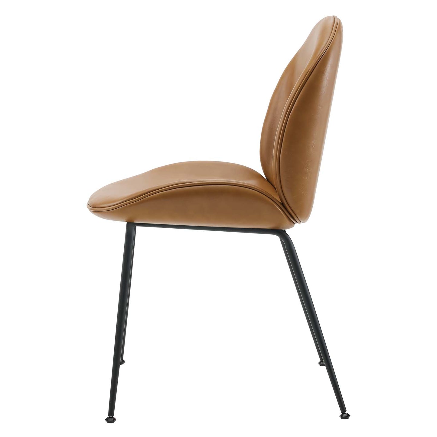 Scoop Black Powder Coated Steel Leg Vegan Leather Dining Chairs - Set of 2, Faux Vegan Leather, Steel, Tan, 20370