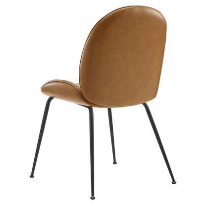 Scoop Black Powder Coated Steel Leg Vegan Leather Dining Chairs - Set of 2, Faux Vegan Leather, Steel, Tan, 20370