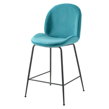Scoop Black Powder Coated Steel Leg Performance Velvet Counter Stool, Velvet, Metal Steel, Blue, 20371