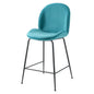 Scoop Black Powder Coated Steel Leg Performance Velvet Counter Stool, Velvet, Metal Steel, Blue, 20371