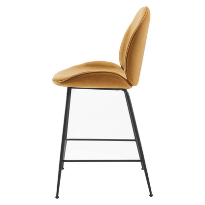 Scoop Black Powder Coated Steel Leg Performance Velvet Counter Stool, Velvet, Metal Steel, Brown, 20372
