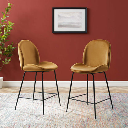 Scoop Black Powder Coated Steel Leg Performance Velvet Counter Stool, Velvet, Metal Steel, Brown, 20372