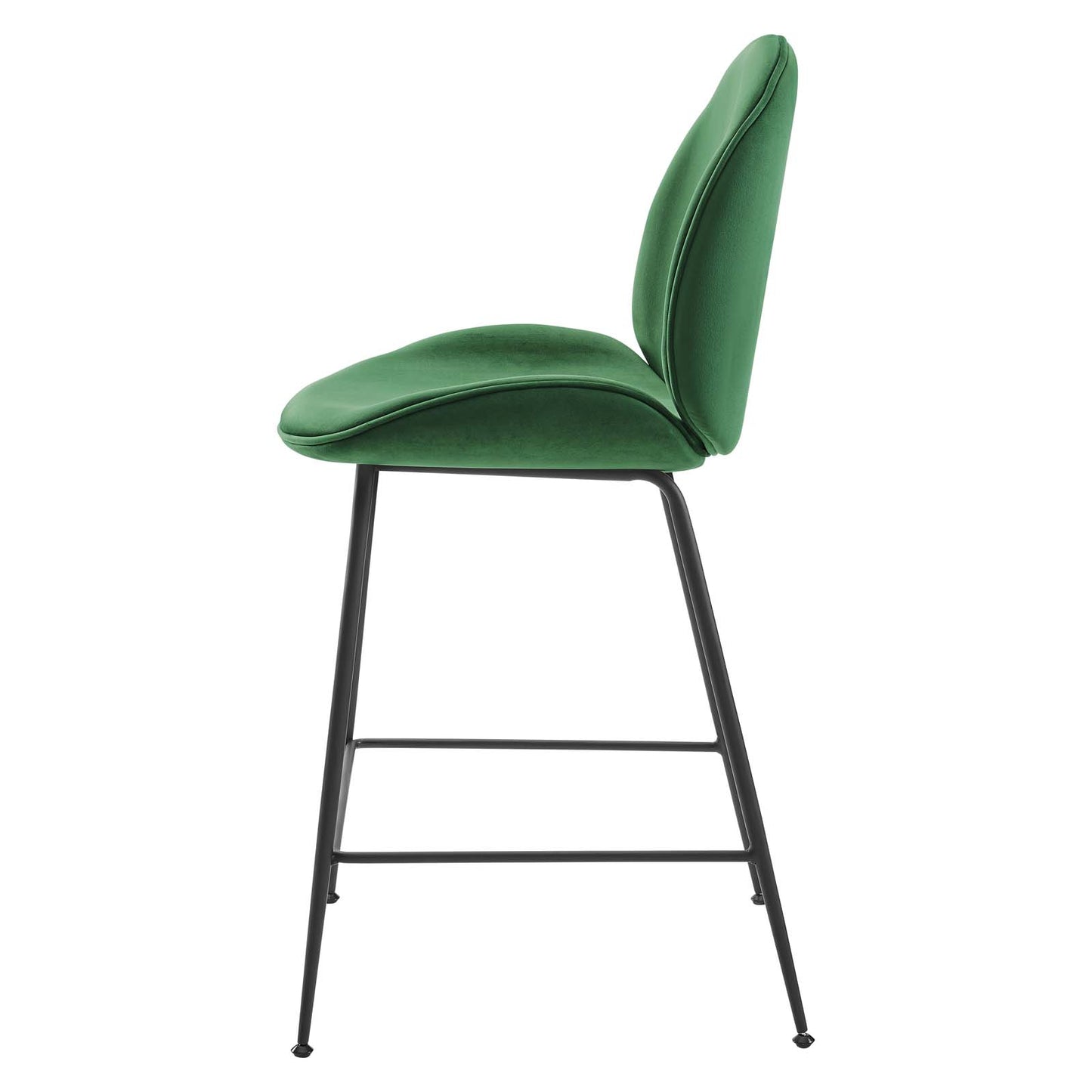 Scoop Black Powder Coated Steel Leg Performance Velvet Counter Stool, Velvet, Metal Steel, Green, 20373