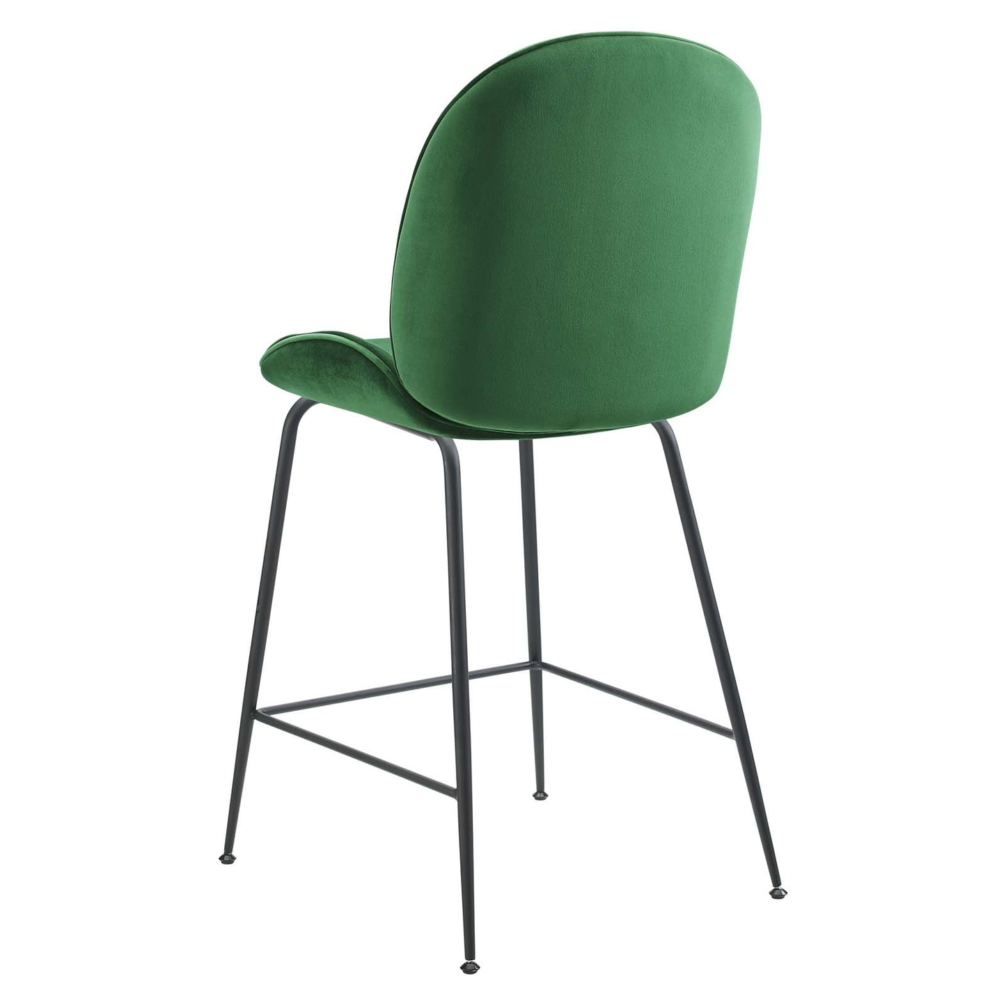 Scoop Black Powder Coated Steel Leg Performance Velvet Counter Stool, Velvet, Metal Steel, Green, 20373