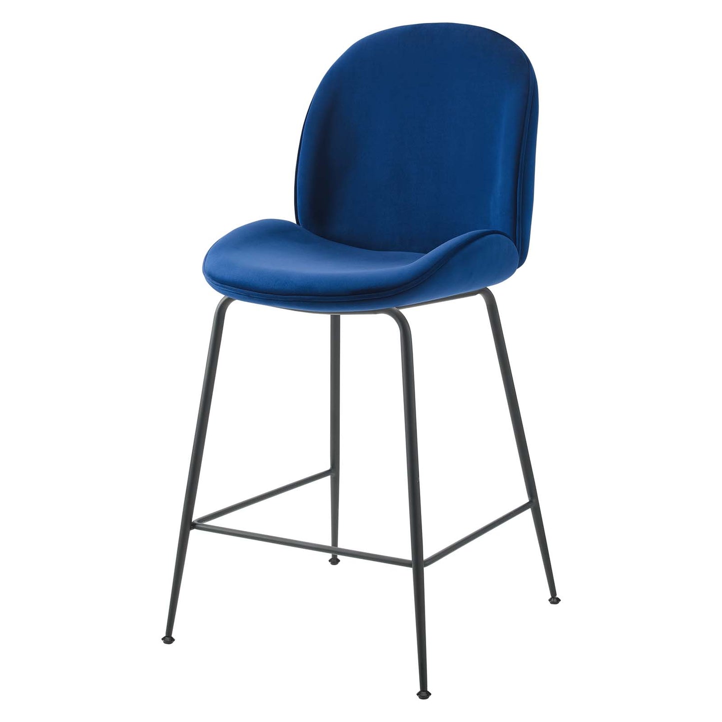 Scoop Black Powder Coated Steel Leg Performance Velvet Counter Stool, Velvet, Metal Steel, Blue Navy, 20374
