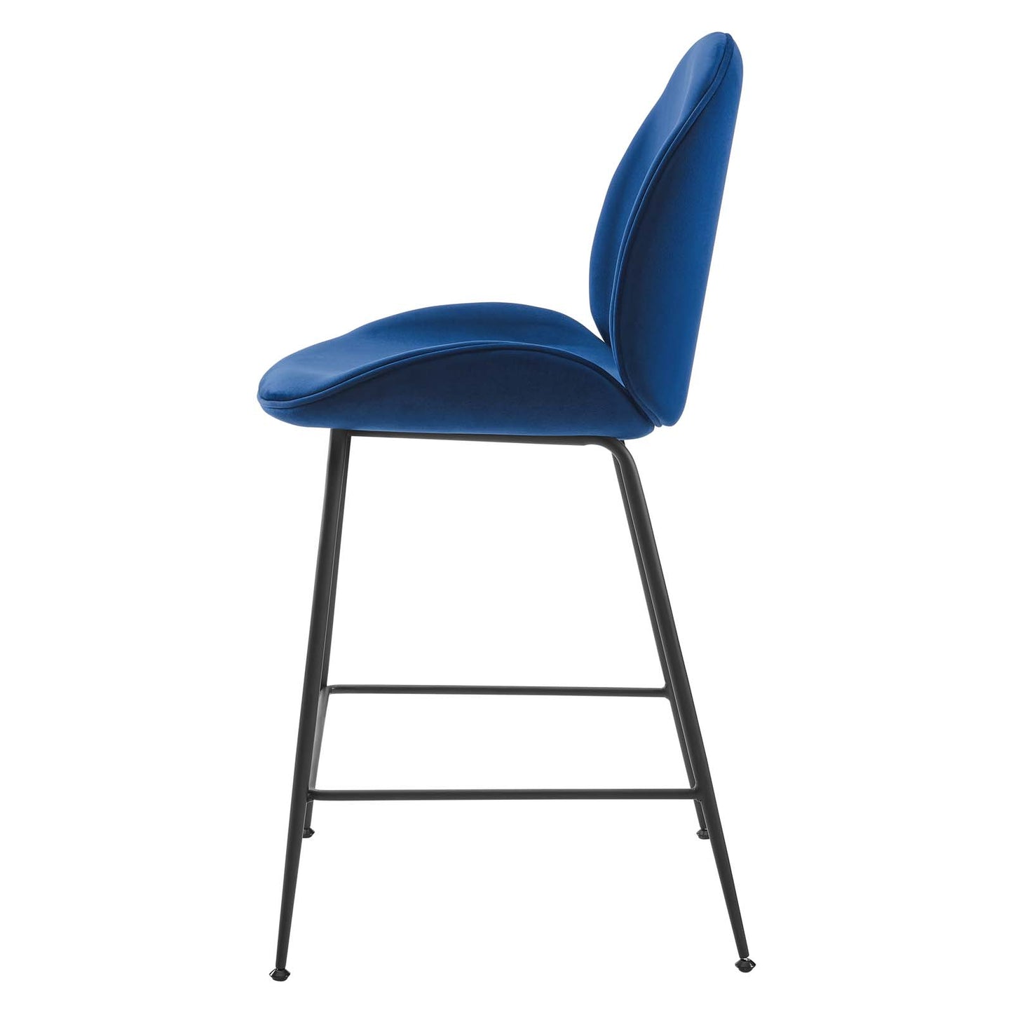 Scoop Black Powder Coated Steel Leg Performance Velvet Counter Stool, Velvet, Metal Steel, Blue Navy, 20374