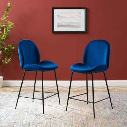 Scoop Black Powder Coated Steel Leg Performance Velvet Counter Stool, Velvet, Metal Steel, Blue Navy, 20374