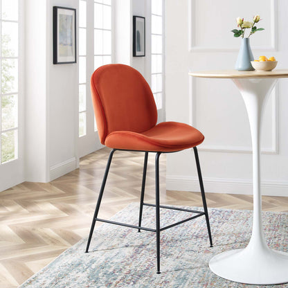 Scoop Black Powder Coated Steel Leg Performance Velvet Counter Stool, Velvet, Metal Steel, Orange, 20375