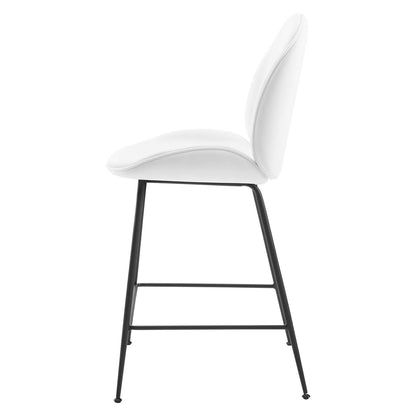 Scoop Black Powder Coated Steel Leg Performance Velvet Counter Stool, Velvet, Metal Steel, White, 20376