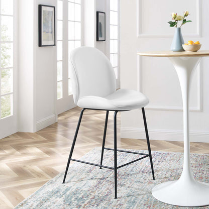 Scoop Black Powder Coated Steel Leg Performance Velvet Counter Stool, Velvet, Metal Steel, White, 20376