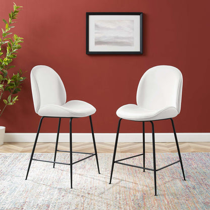 Scoop Black Powder Coated Steel Leg Performance Velvet Counter Stool, Velvet, Metal Steel, White, 20376