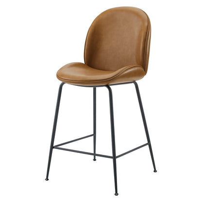 Scoop Black Powder Coated Steel Leg Vegan Leather Counter Stool, Faux Vegan Leather, Steel, Tan, 20377