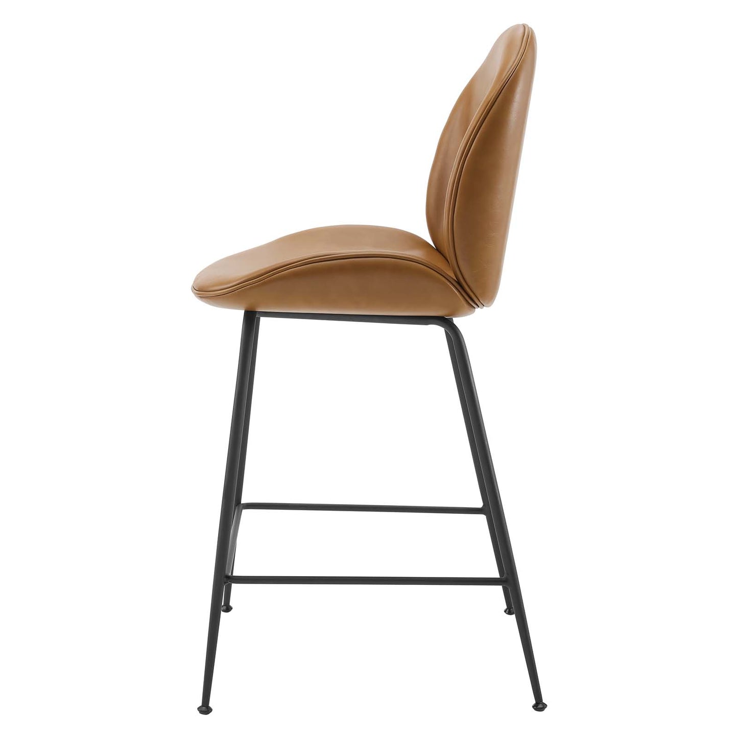Scoop Black Powder Coated Steel Leg Vegan Leather Counter Stool, Faux Vegan Leather, Steel, Tan, 20377