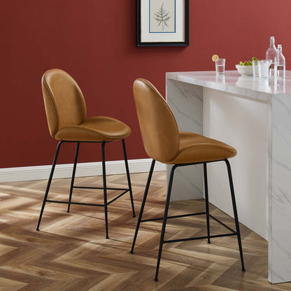 Scoop Black Powder Coated Steel Leg Vegan Leather Counter Stool, Faux Vegan Leather, Steel, Tan, 20377