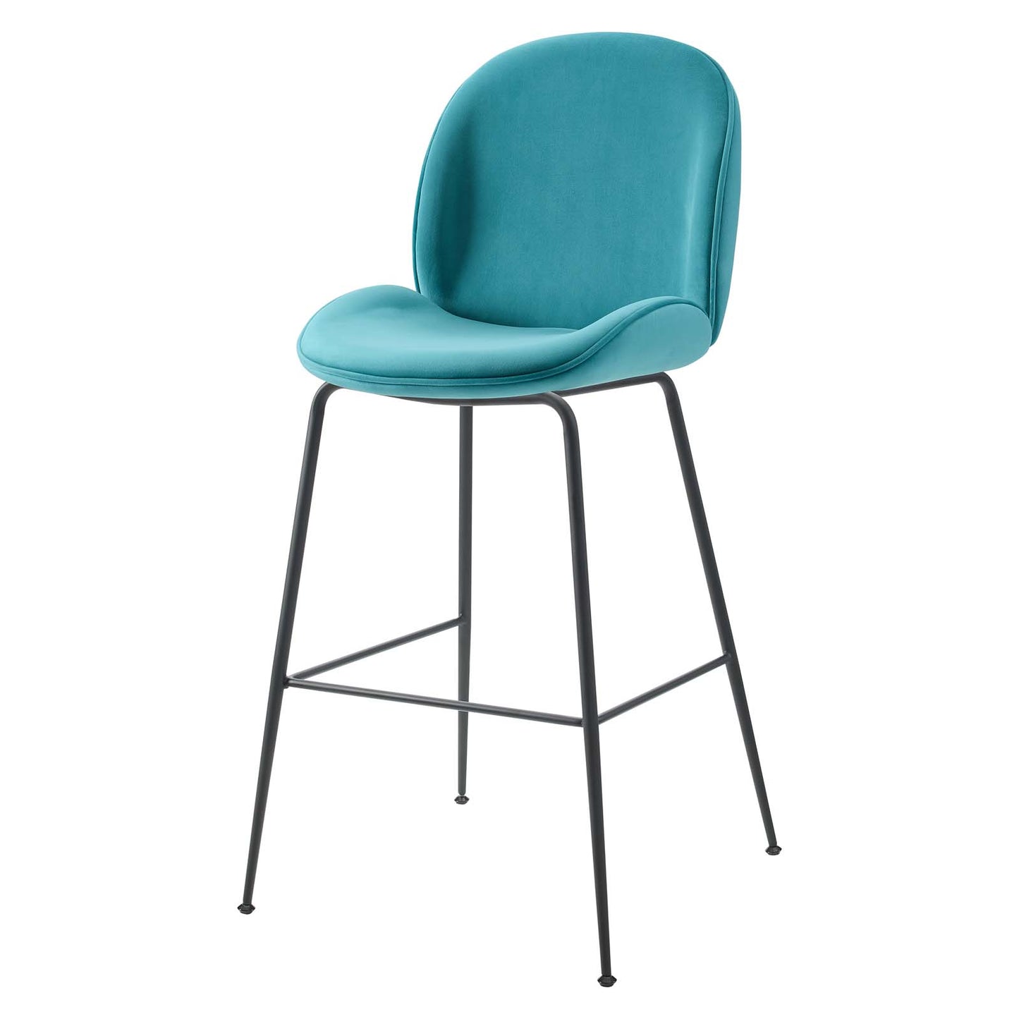 Scoop Black Powder Coated Steel Leg Performance Velvet Bar Stool, Velvet, Metal Steel, Blue, 20378