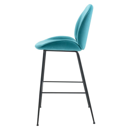 Scoop Black Powder Coated Steel Leg Performance Velvet Bar Stool, Velvet, Metal Steel, Blue, 20378