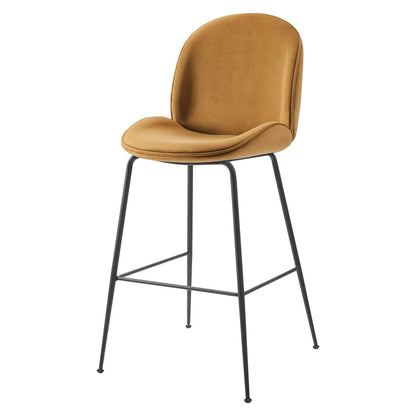 Scoop Black Powder Coated Steel Leg Performance Velvet Bar Stool, Velvet, Metal Steel, Brown, 20379