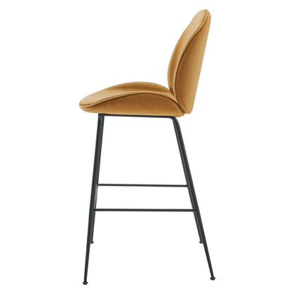 Scoop Black Powder Coated Steel Leg Performance Velvet Bar Stool, Velvet, Metal Steel, Brown, 20379