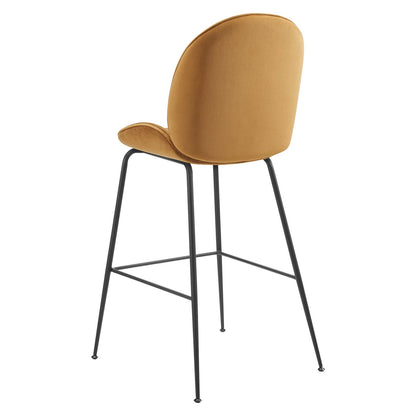 Scoop Black Powder Coated Steel Leg Performance Velvet Bar Stool, Velvet, Metal Steel, Brown, 20379