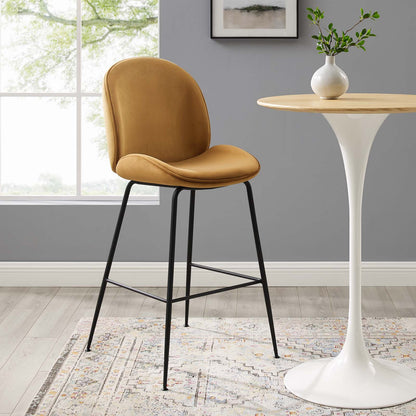 Scoop Black Powder Coated Steel Leg Performance Velvet Bar Stool, Velvet, Metal Steel, Brown, 20379