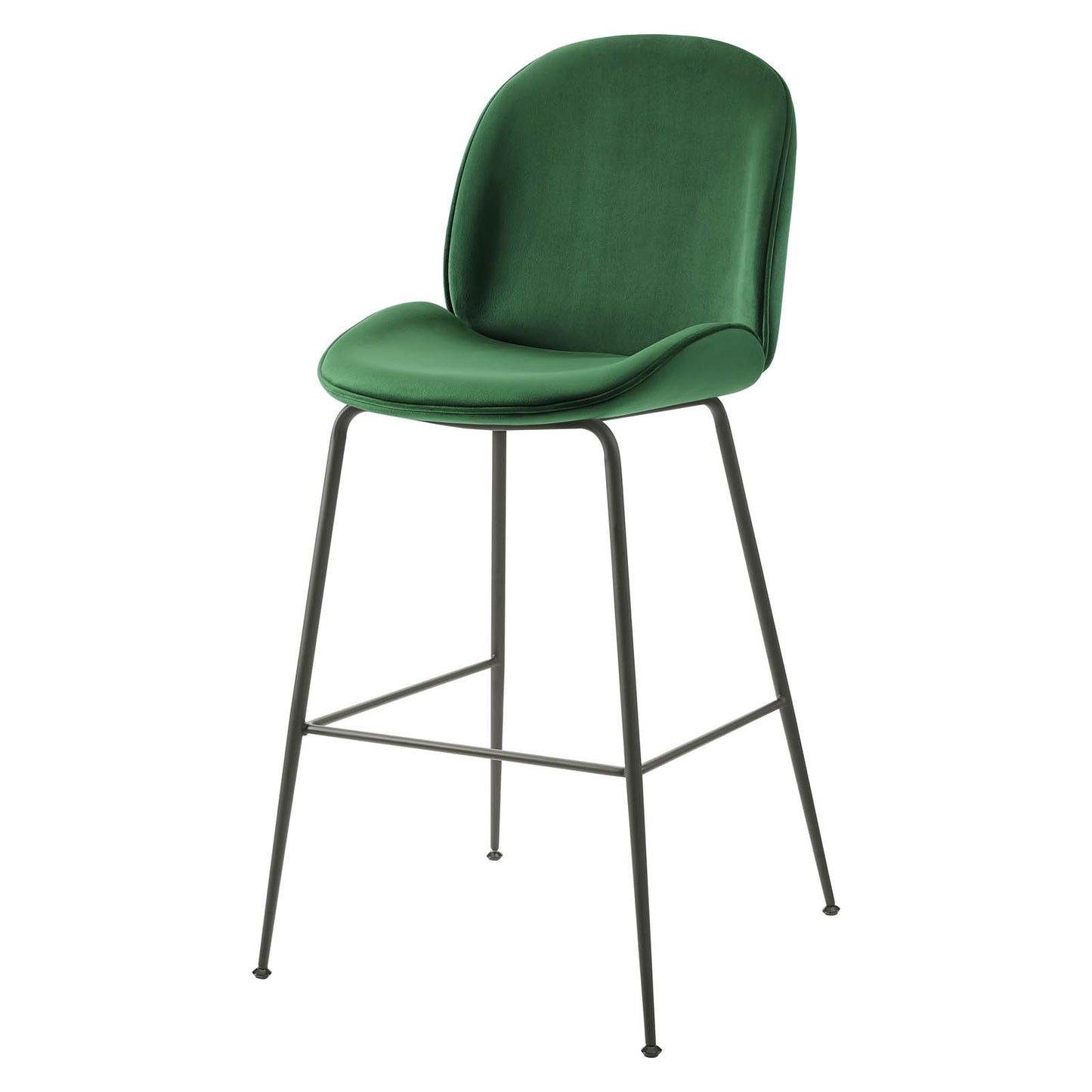Scoop Black Powder Coated Steel Leg Performance Velvet Bar Stool, Velvet, Metal Steel, Green, 20380