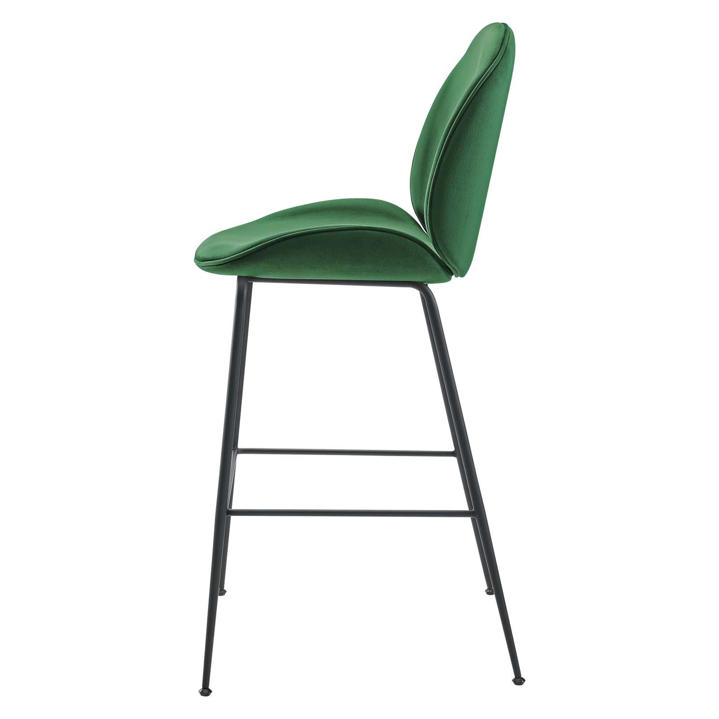 Scoop Black Powder Coated Steel Leg Performance Velvet Bar Stool, Velvet, Metal Steel, Green, 20380