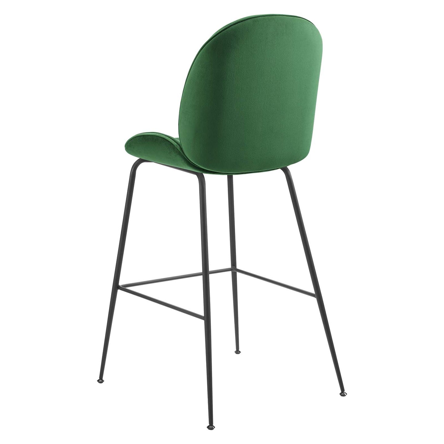 Scoop Black Powder Coated Steel Leg Performance Velvet Bar Stool, Velvet, Metal Steel, Green, 20380