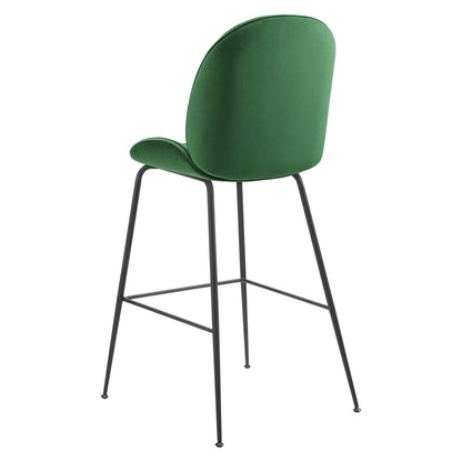 Scoop Black Powder Coated Steel Leg Performance Velvet Bar Stool, Velvet, Metal Steel, Green, 20380