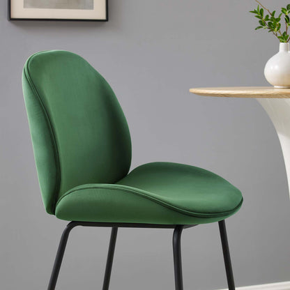 Scoop Black Powder Coated Steel Leg Performance Velvet Bar Stool, Velvet, Metal Steel, Green, 20380