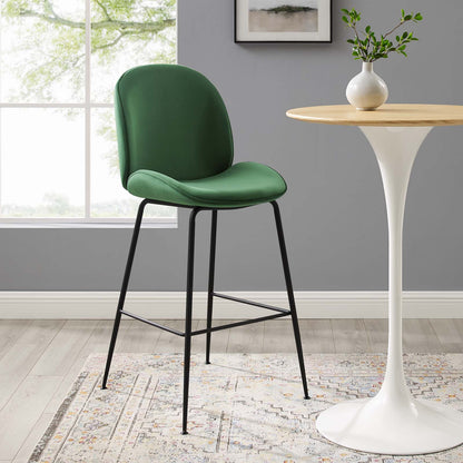 Scoop Black Powder Coated Steel Leg Performance Velvet Bar Stool, Velvet, Metal Steel, Green, 20380