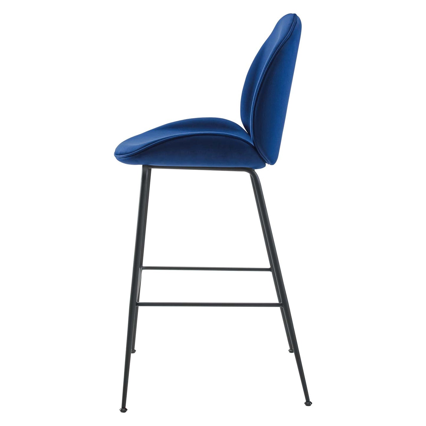 Scoop Black Powder Coated Steel Leg Performance Velvet Bar Stool, Velvet, Metal Steel, Blue Navy, 20381