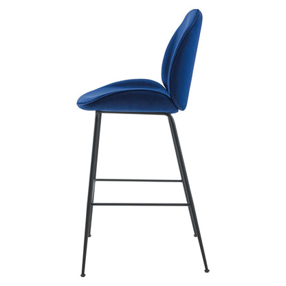 Scoop Black Powder Coated Steel Leg Performance Velvet Bar Stool, Velvet, Metal Steel, Blue Navy, 20381