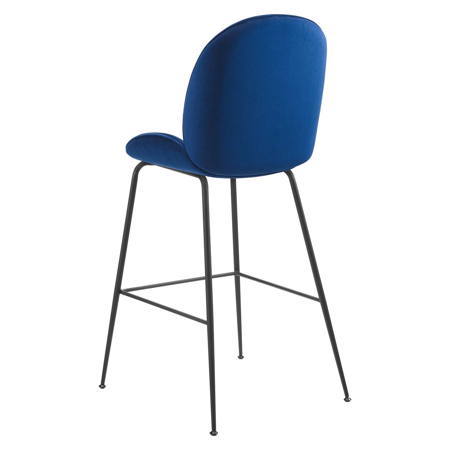 Scoop Black Powder Coated Steel Leg Performance Velvet Bar Stool, Velvet, Metal Steel, Blue Navy, 20381