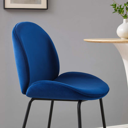 Scoop Black Powder Coated Steel Leg Performance Velvet Bar Stool, Velvet, Metal Steel, Blue Navy, 20381