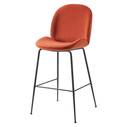 Scoop Black Powder Coated Steel Leg Performance Velvet Bar Stool, Velvet, Metal Steel, Orange, 20382