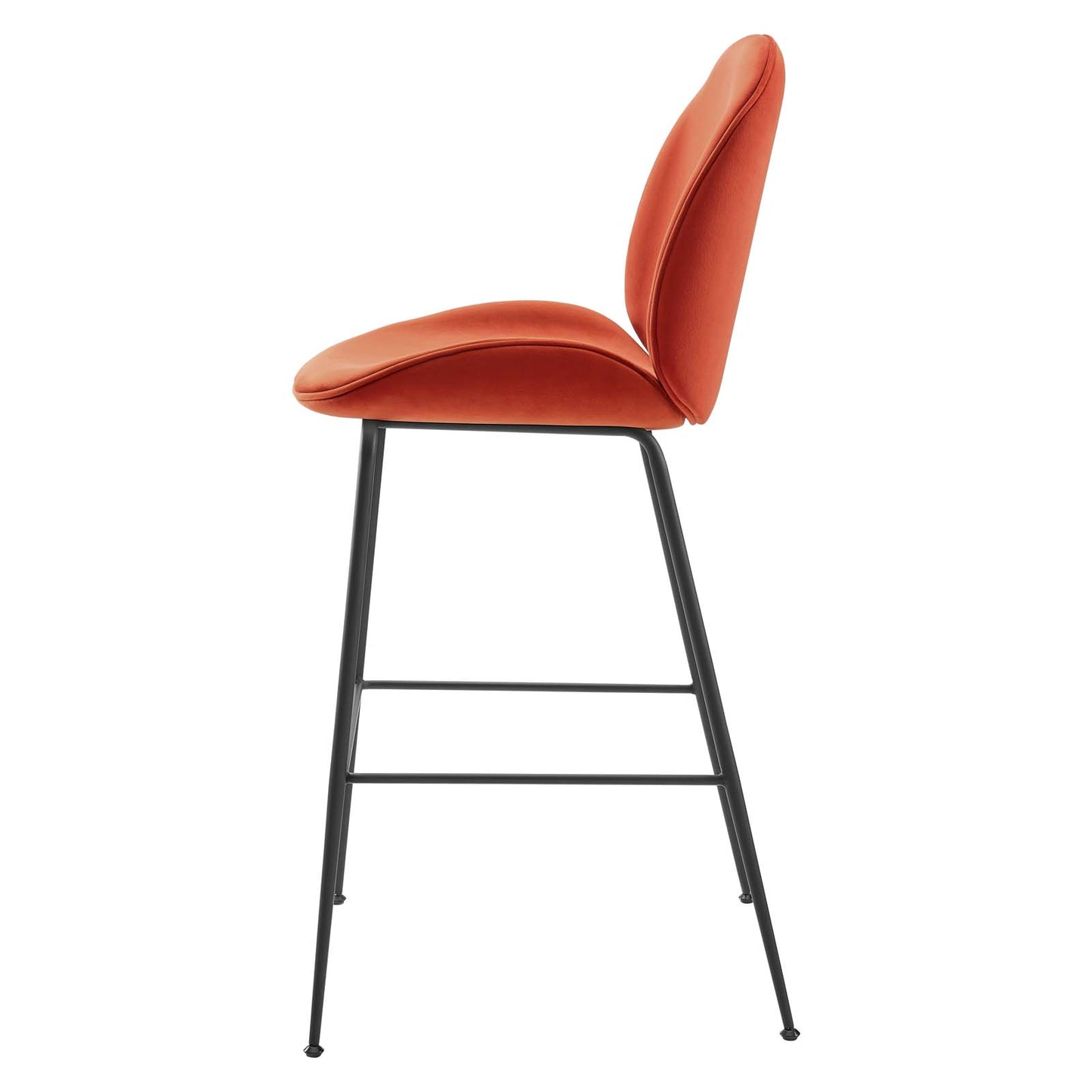 Scoop Black Powder Coated Steel Leg Performance Velvet Bar Stool, Velvet, Metal Steel, Orange, 20382
