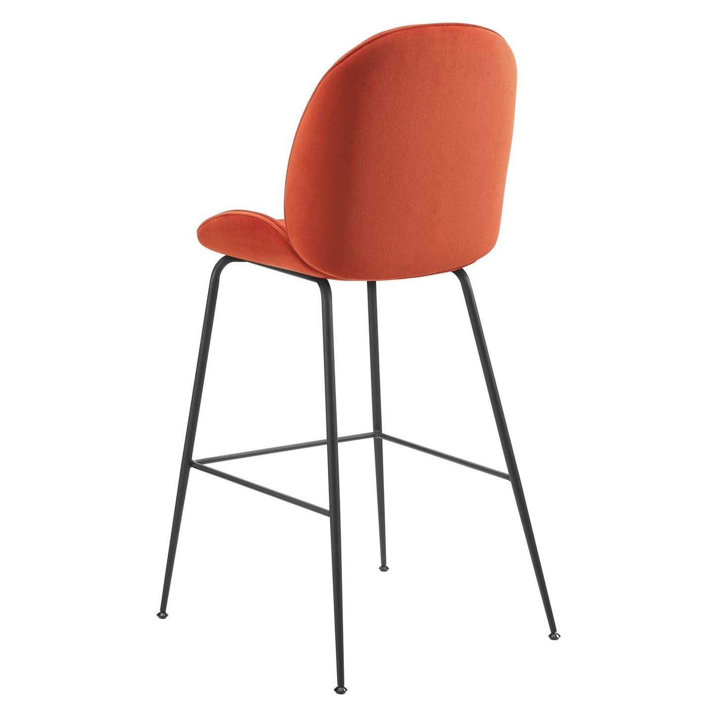 Scoop Black Powder Coated Steel Leg Performance Velvet Bar Stool, Velvet, Metal Steel, Orange, 20382