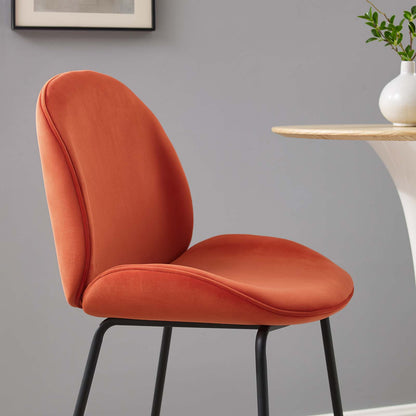 Scoop Black Powder Coated Steel Leg Performance Velvet Bar Stool, Velvet, Metal Steel, Orange, 20382