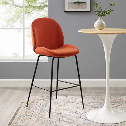 Scoop Black Powder Coated Steel Leg Performance Velvet Bar Stool, Velvet, Metal Steel, Orange, 20382