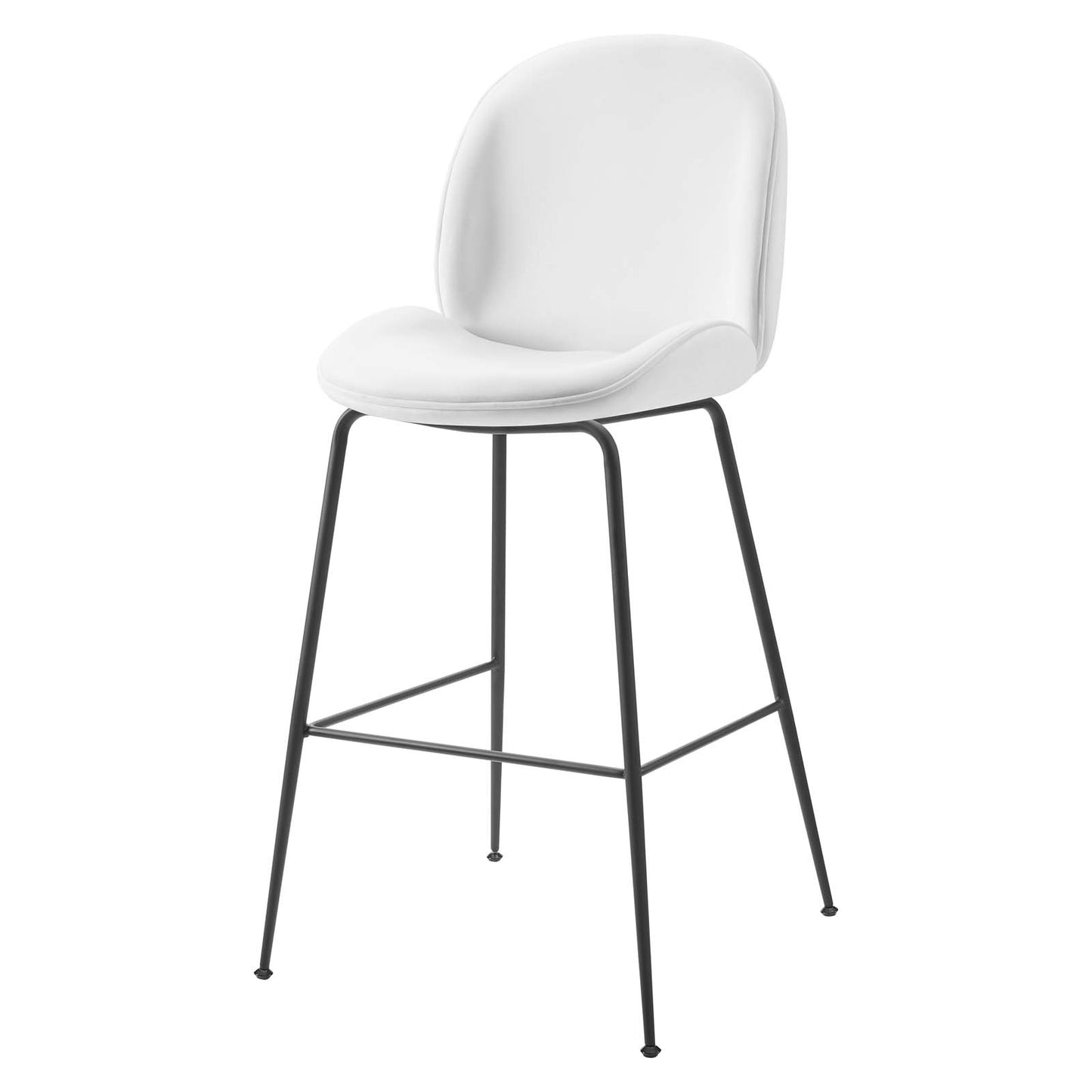 Scoop Black Powder Coated Steel Leg Performance Velvet Bar Stool, Velvet, Metal Steel, White, 20383