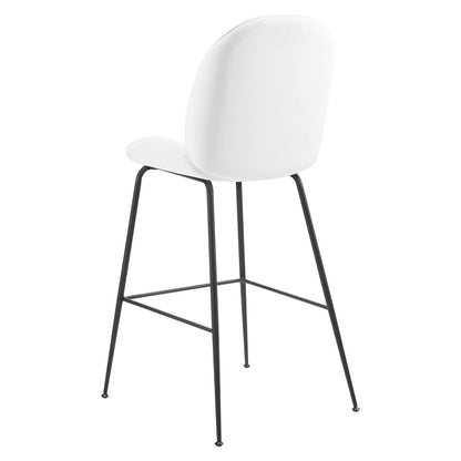 Scoop Black Powder Coated Steel Leg Performance Velvet Bar Stool, Velvet, Metal Steel, White, 20383