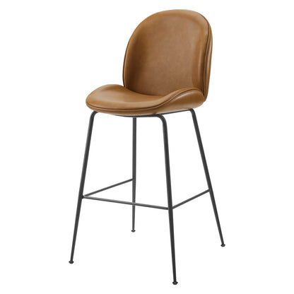 Scoop Black Powder Coated Steel Leg Vegan Leather Bar Stool, Faux Vegan Leather, Steel, Tan, 20384