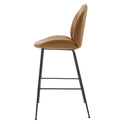 Scoop Black Powder Coated Steel Leg Vegan Leather Bar Stool, Faux Vegan Leather, Steel, Tan, 20384