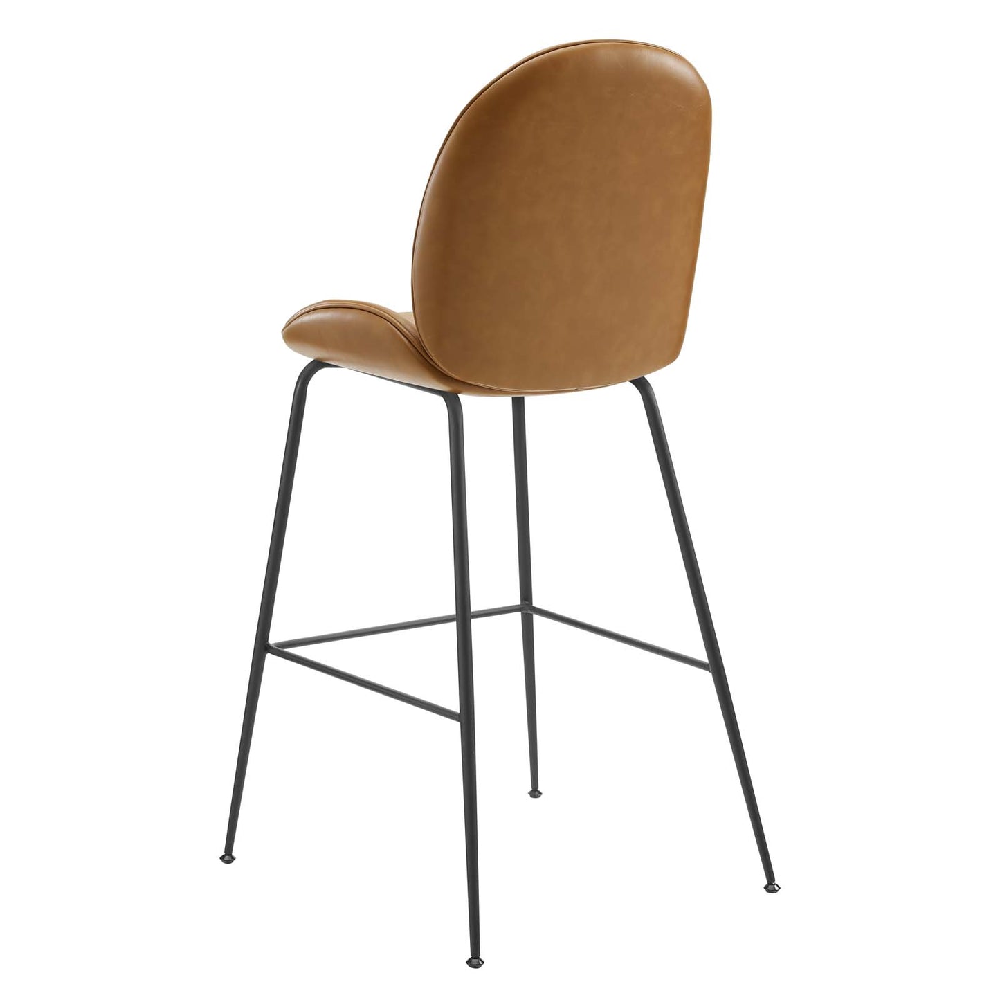 Scoop Black Powder Coated Steel Leg Vegan Leather Bar Stool, Faux Vegan Leather, Steel, Tan, 20384