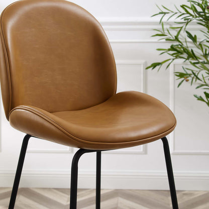 Scoop Black Powder Coated Steel Leg Vegan Leather Bar Stool, Faux Vegan Leather, Steel, Tan, 20384