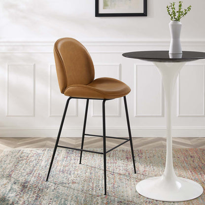 Scoop Black Powder Coated Steel Leg Vegan Leather Bar Stool, Faux Vegan Leather, Steel, Tan, 20384