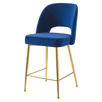 Rouse Performance Velvet Counter Stool, Velvet, Metal Steel, Blue Navy, 20386