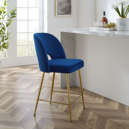 Rouse Performance Velvet Counter Stool, Velvet, Metal Steel, Blue Navy, 20386