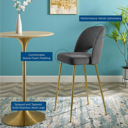 Rouse Performance Velvet Bar Stool, Velvet, Metal Steel, Dark Grey Gray, 20389